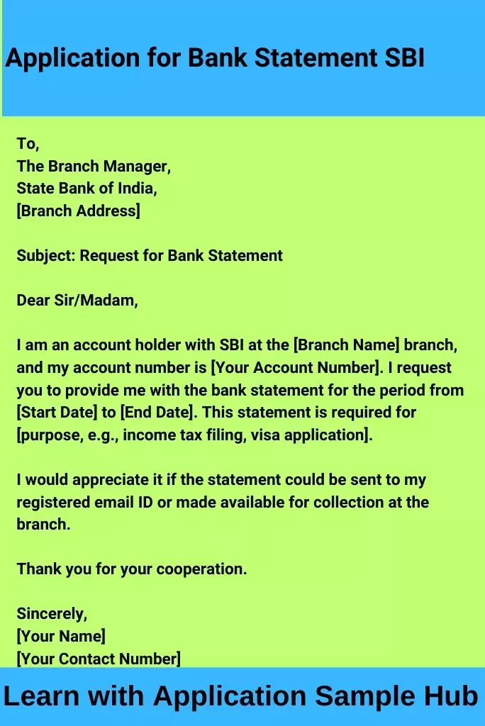 Application for Bank Statement SBI