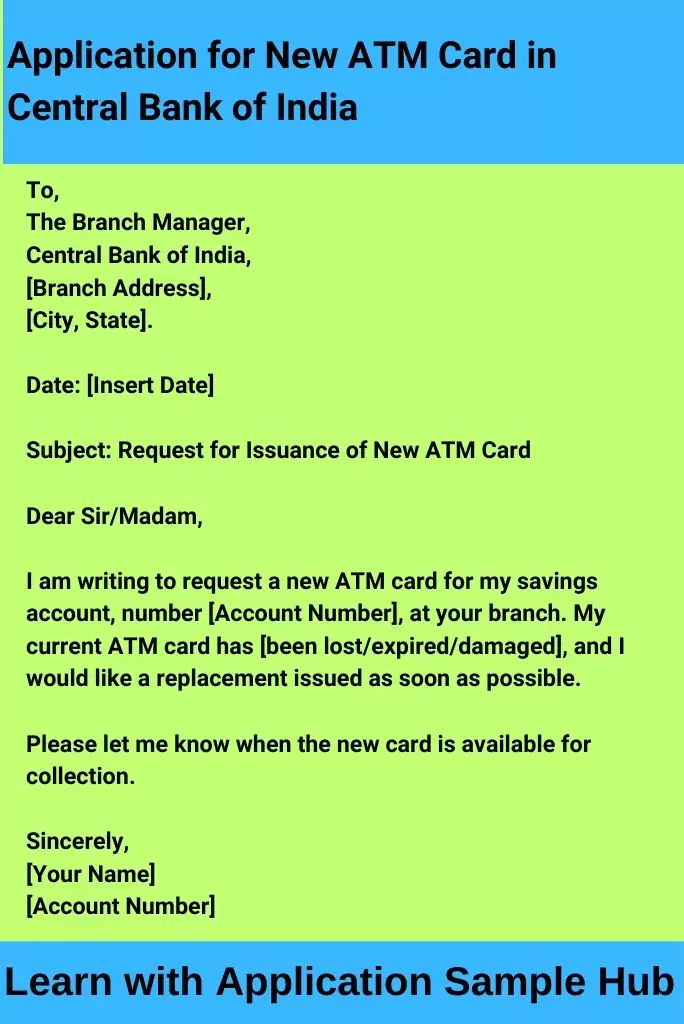 Application for New ATM Card in Central Bank of India