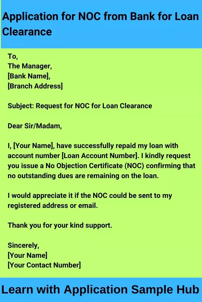 Application for NOC from Bank for Loan Clearance