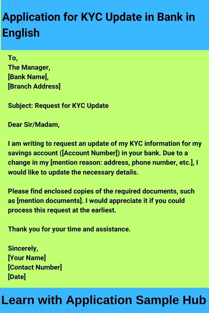 Application for KYC Update in Bank in English