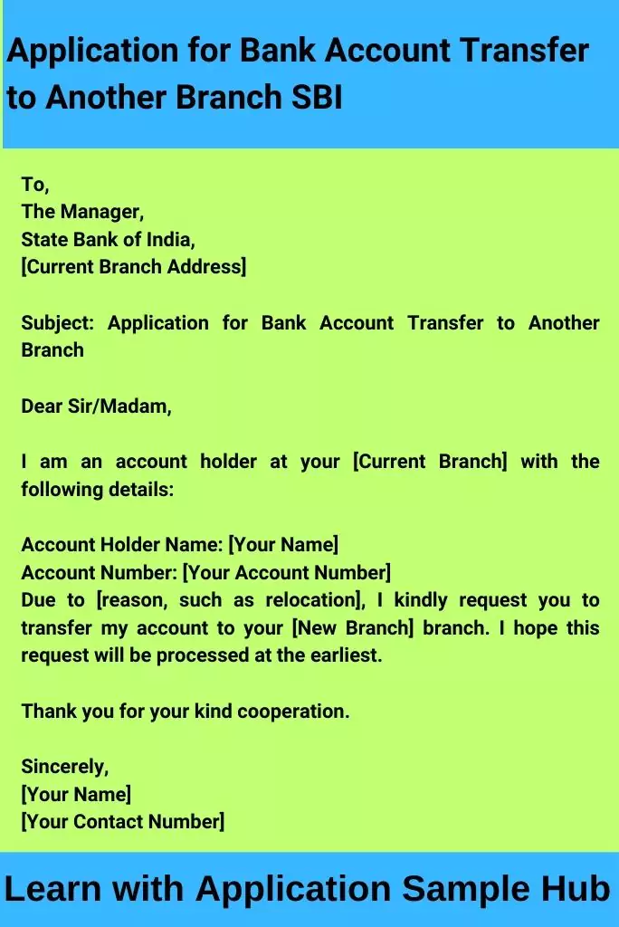 Application for Bank Account Transfer to Another Branch SBI