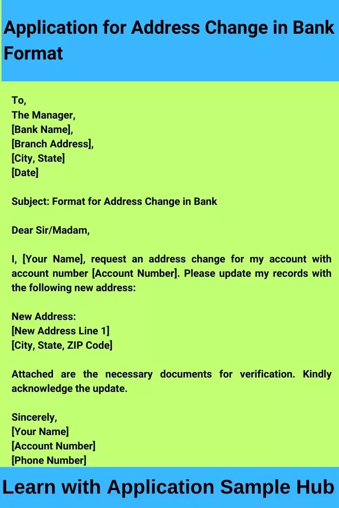 Application for Address Change in Bank Format