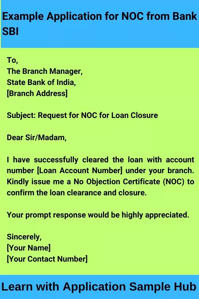 Example Application for NOC from Bank SBI