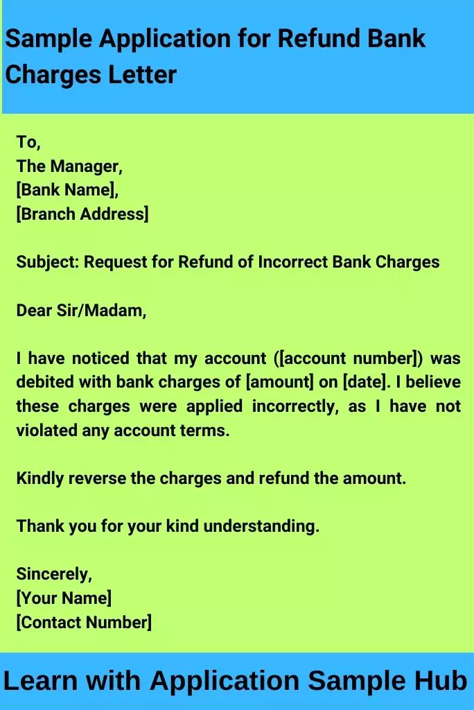 Sample Application for Refund Bank Charges Letter