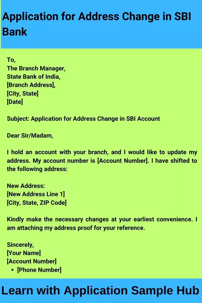 Application for Address Change in SBI Bank