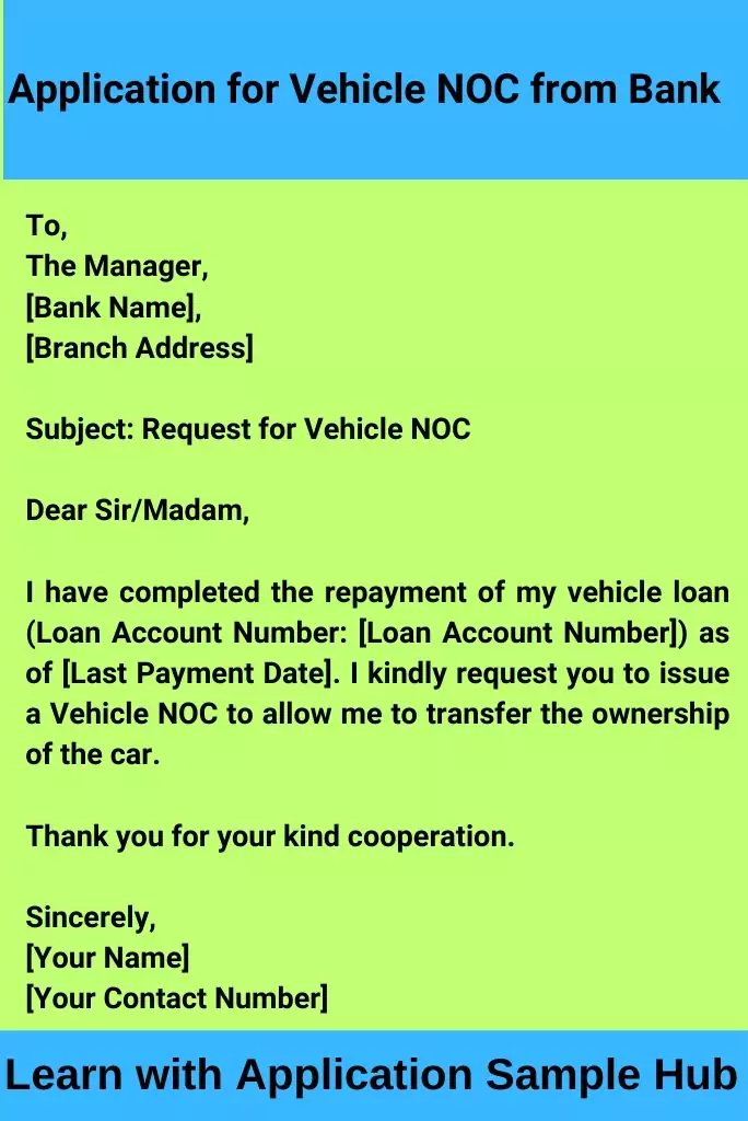 Application for Vehicle NOC from Bank