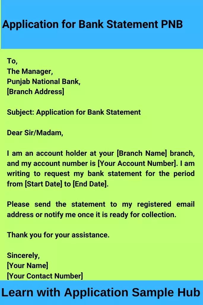 Application for Bank Statement PNB