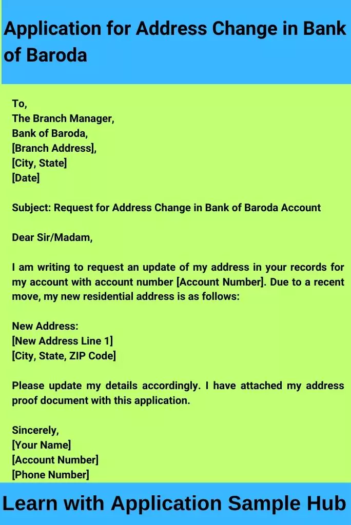 Application for Address Change in Bank of Baroda