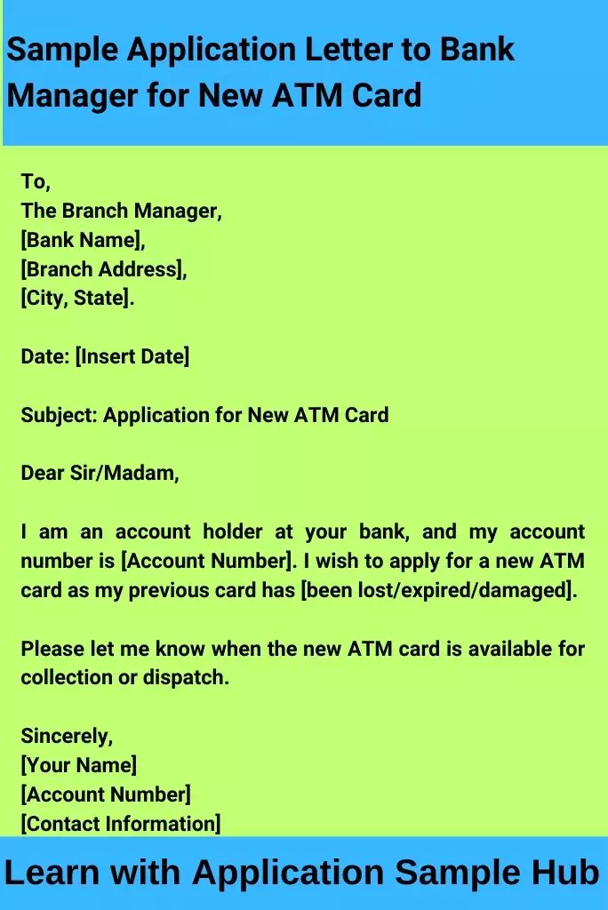 Sample Application Letter to Bank Manager for New ATM Card