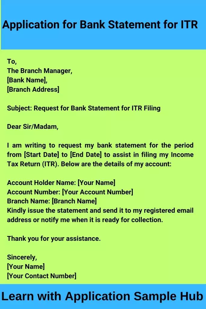 Application for Bank Statement for ITR