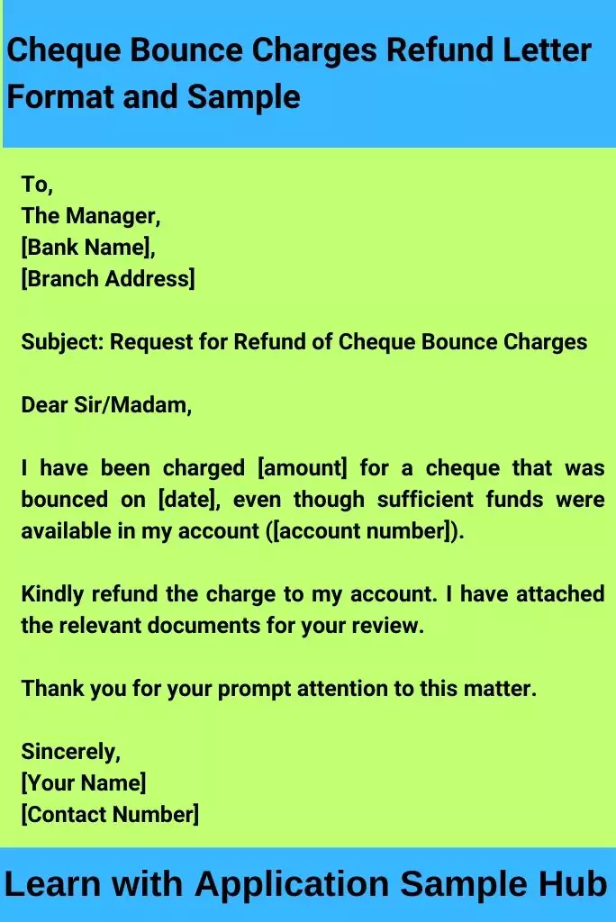 Cheque Bounce Charges Refund Letter Format and Sample