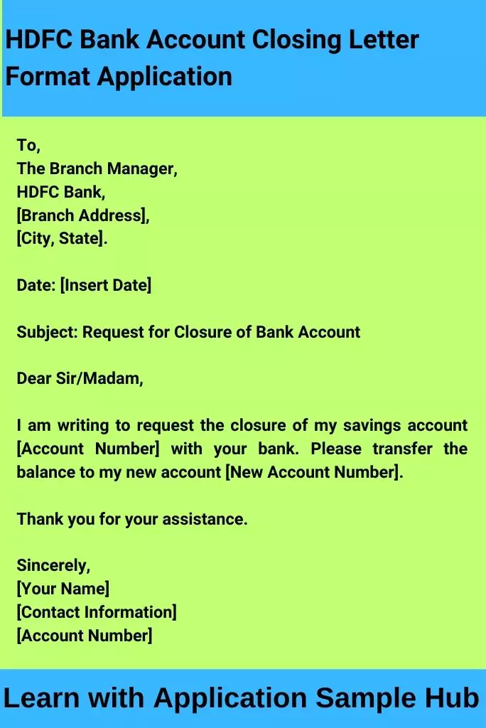 HDFC Bank Account Closing Letter Format Application