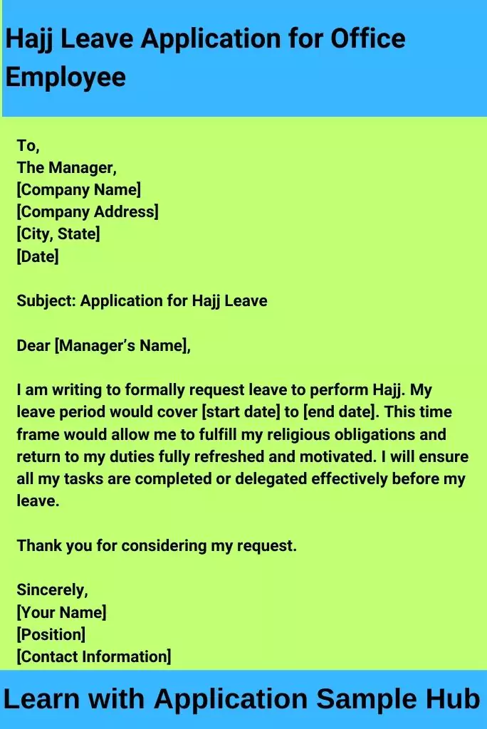 Hajj Leave Application for Office Employee