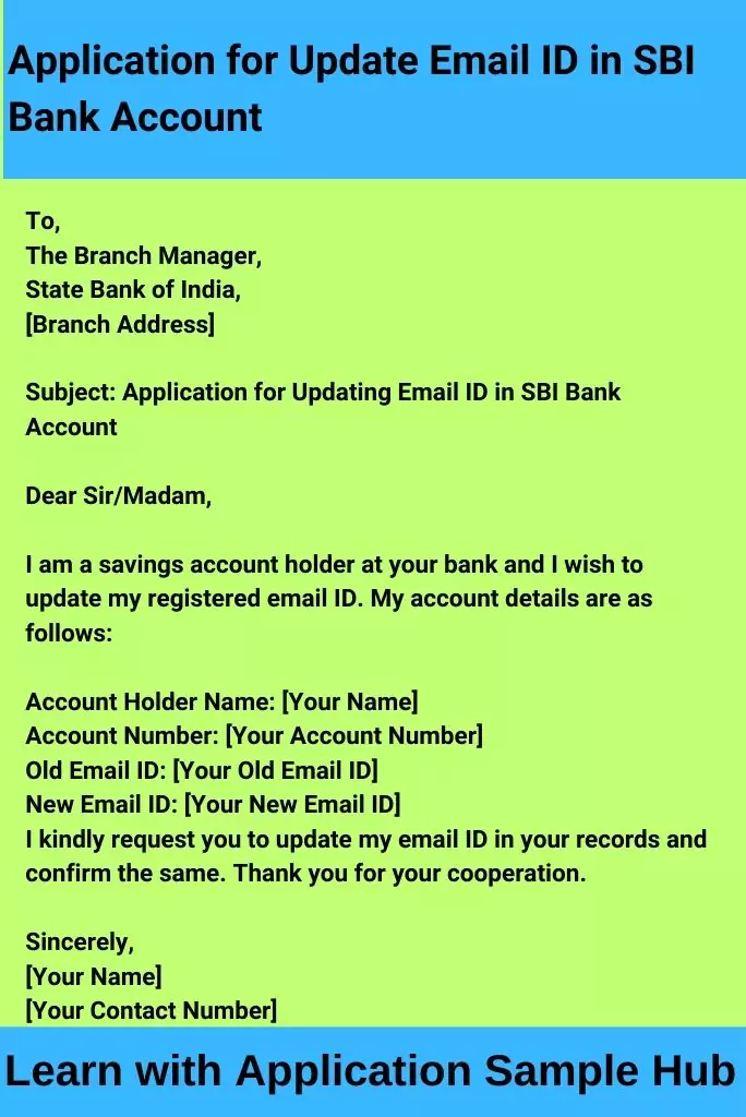 Application for Update Email ID in SBI Bank Account