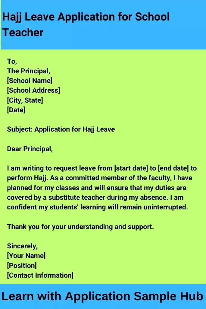 Hajj Leave Application for School Teacher