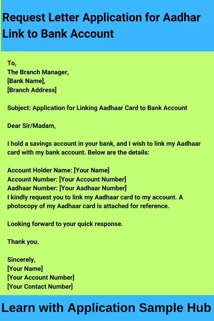 Request Letter Application for Aadhar Link to Bank Account