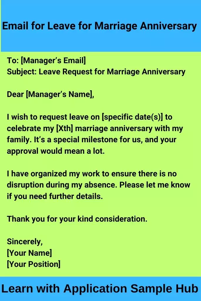 Email for Leave for Marriage Anniversary