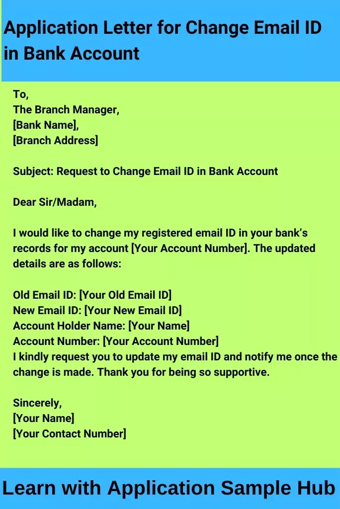 Application Letter for Change Email ID in Bank Account