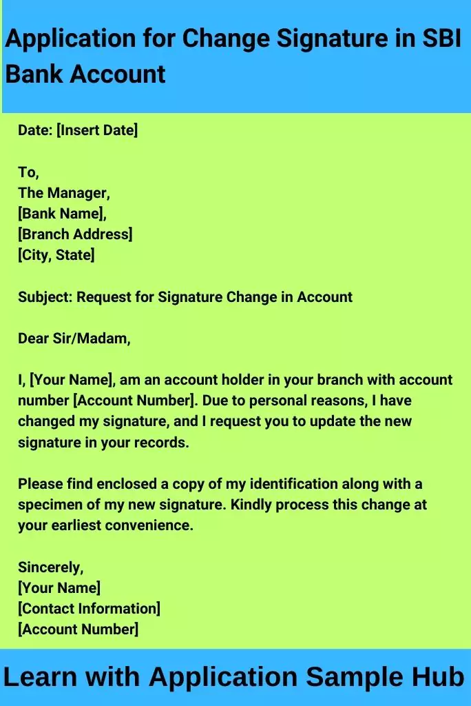 Application for Change Signature in SBI Bank Account