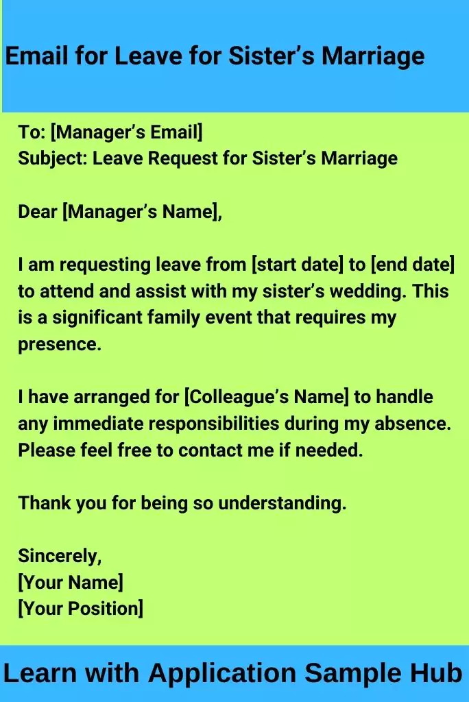 Email for Leave for Sister’s Marriage