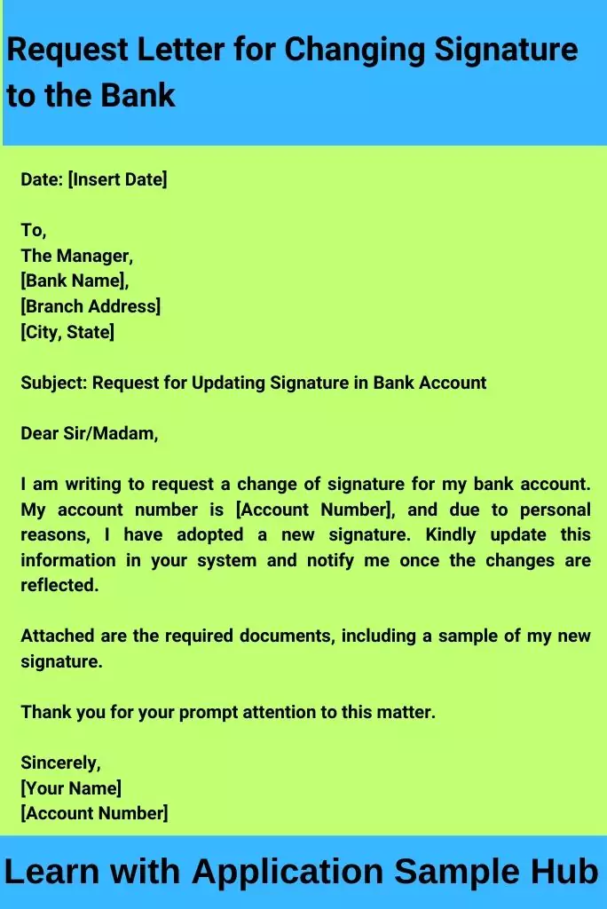 Request Letter for Changing Signature to the Bank