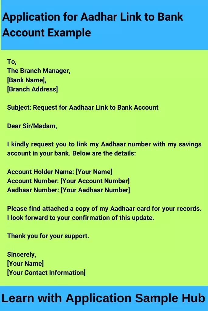 Application for Aadhar Link to Bank Account Example