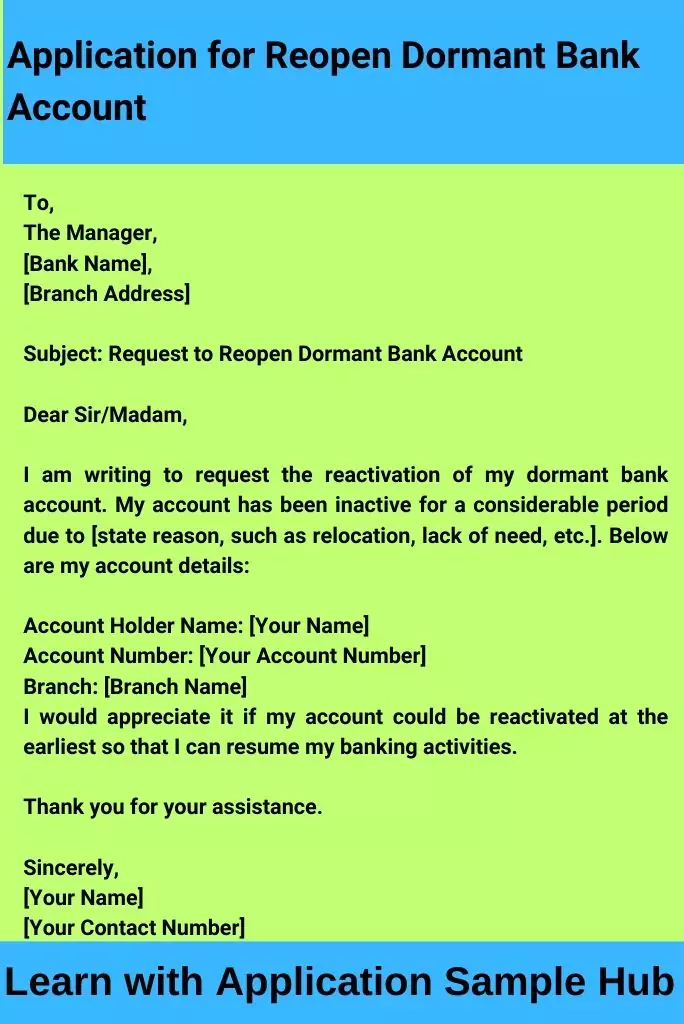 Application for Reopen Dormant Bank Account