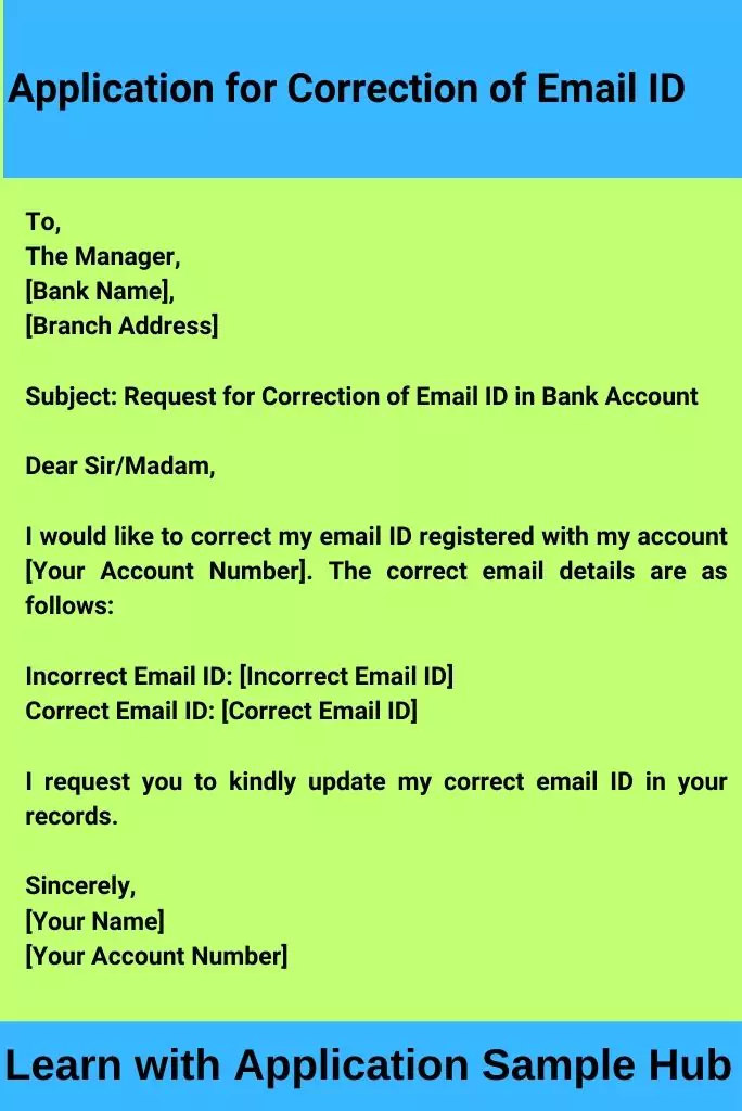 Application for Correction of Email ID