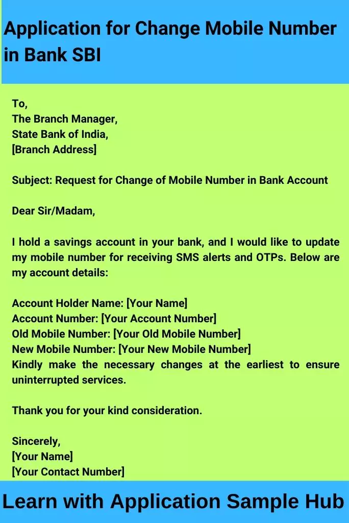 Application for Change Mobile Number in Bank SBI