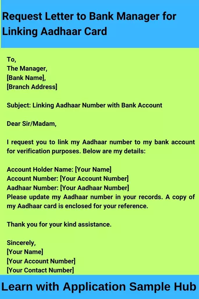 Request Letter to Bank Manager for Linking Aadhaar Card