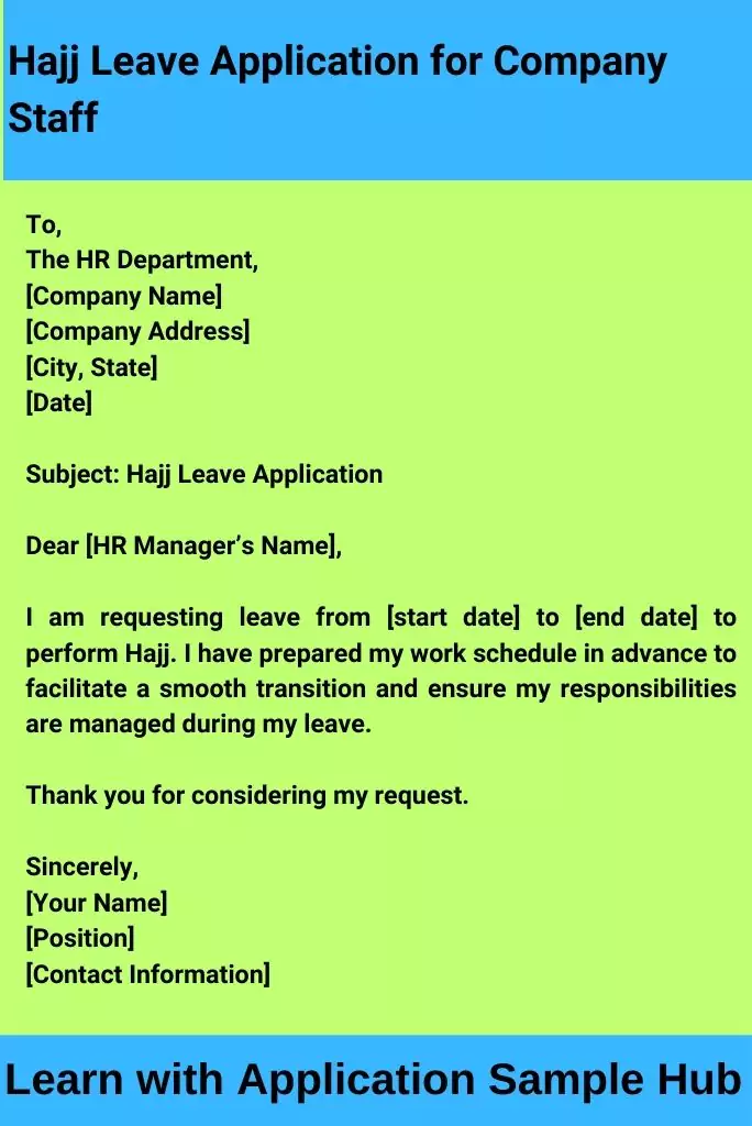 Hajj Leave Application for Company Staff