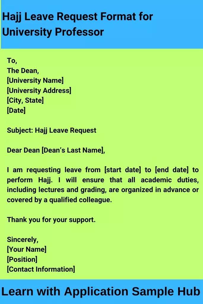 Hajj Leave Request Format for University Professor