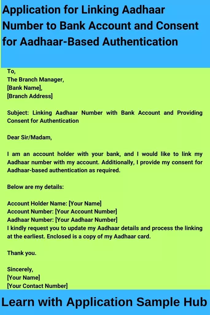 Application for Linking Aadhaar Number to Bank Account and Consent for Aadhaar-Based Authentication