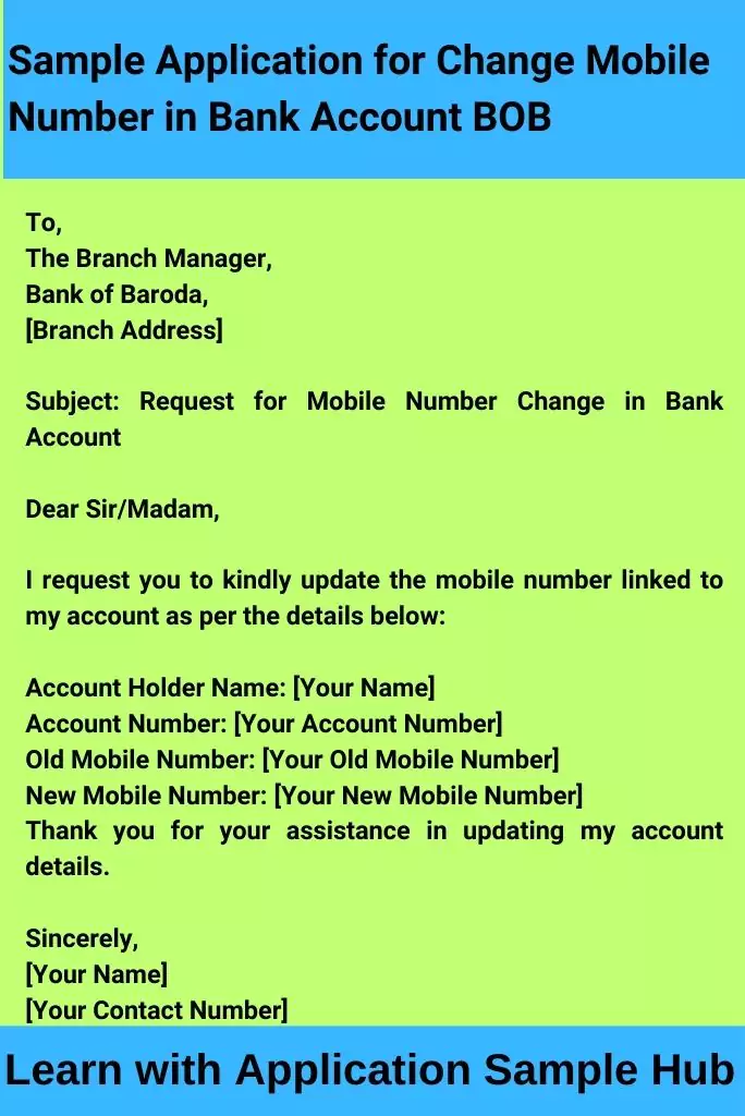 Sample Application for Change Mobile Number in Bank Account BOB