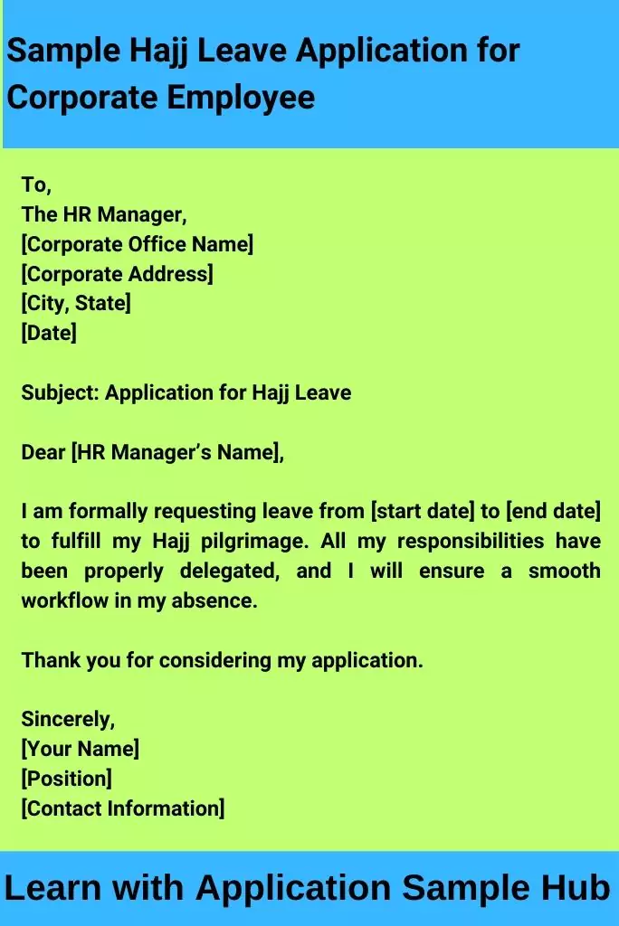 Sample Hajj Leave Application for Corporate Employee