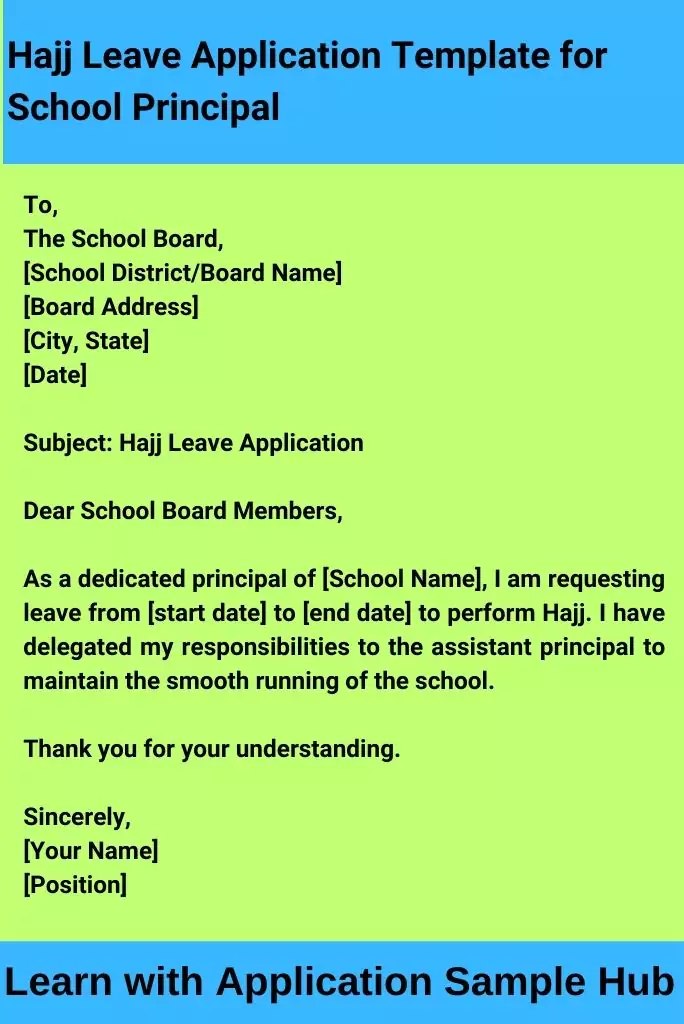 Hajj Leave Application Template for School Principal