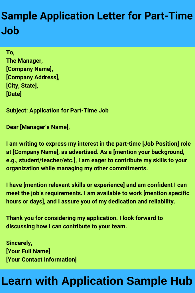 Sample Application Letter for Part-Time Job