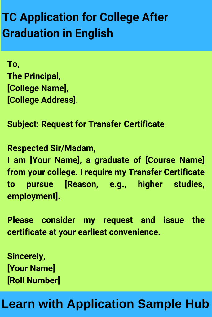 TC Application for College After Graduation in English