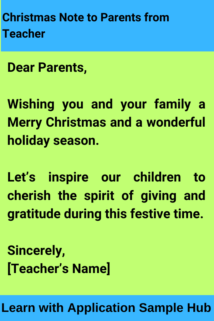 Christmas Note to Parents from Teacher