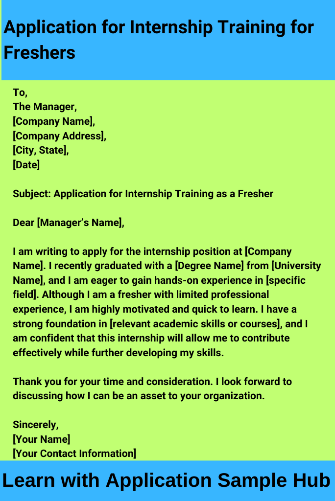 Application for Internship Training for Freshers