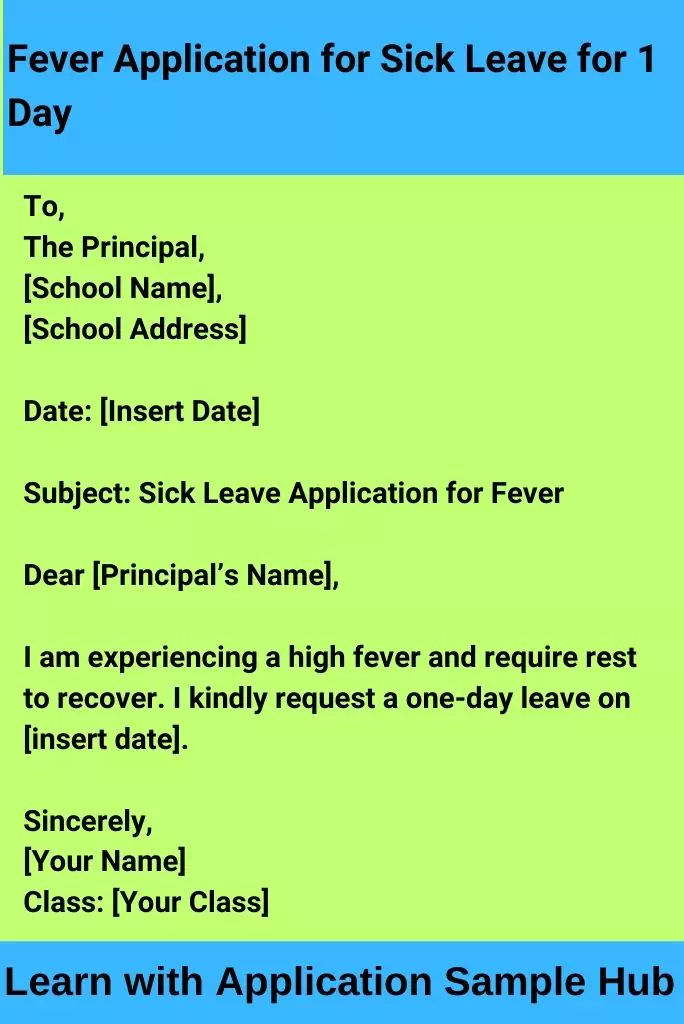 Fever Application for Sick Leave for 1 Day