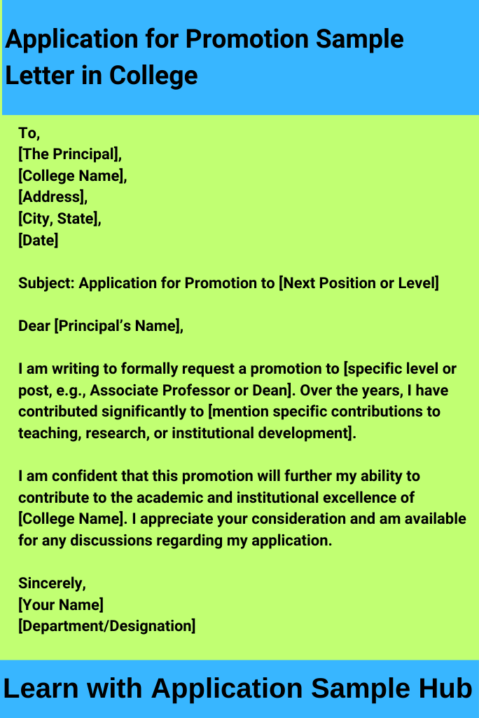 Application for Promotion Sample Letter in College