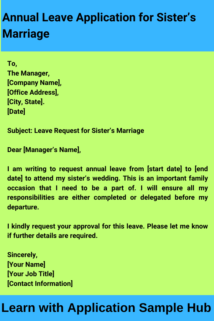 Annual Leave Application for Sister’s Marriage