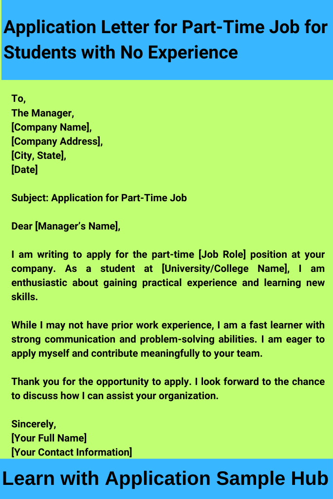 Application Letter for Part-Time Job for Students with No Experience