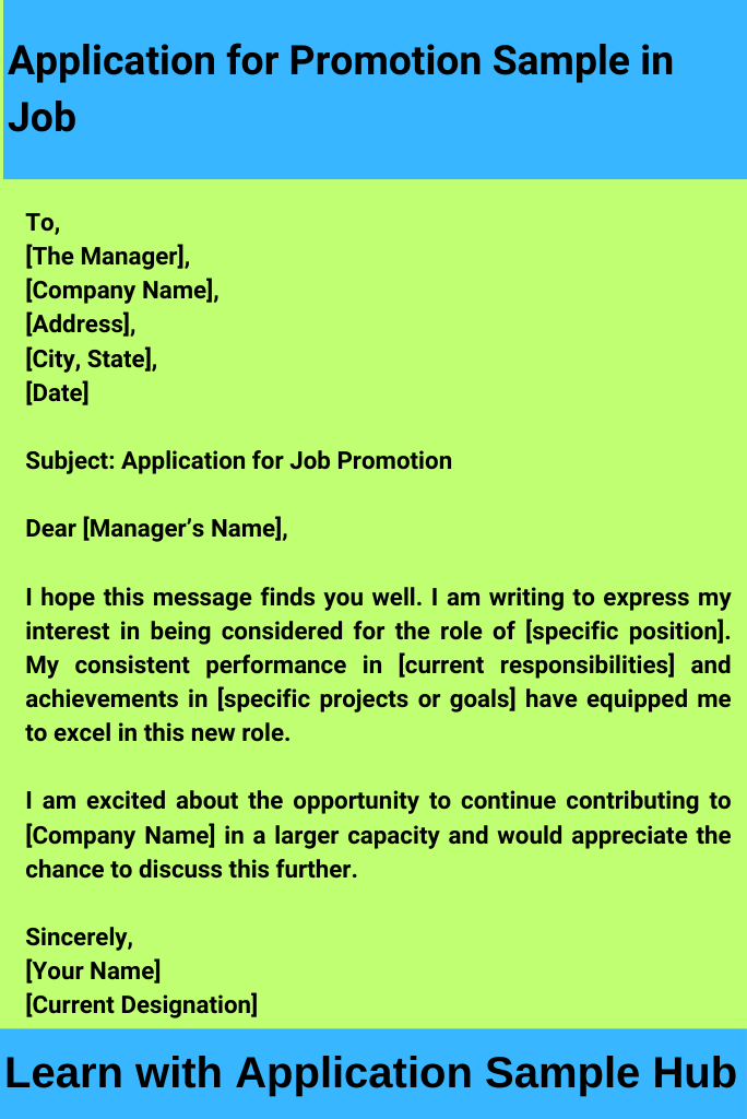 Application for Promotion Sample in Job