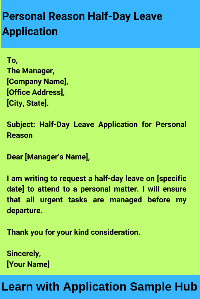 Personal Reason Half-Day Leave Application