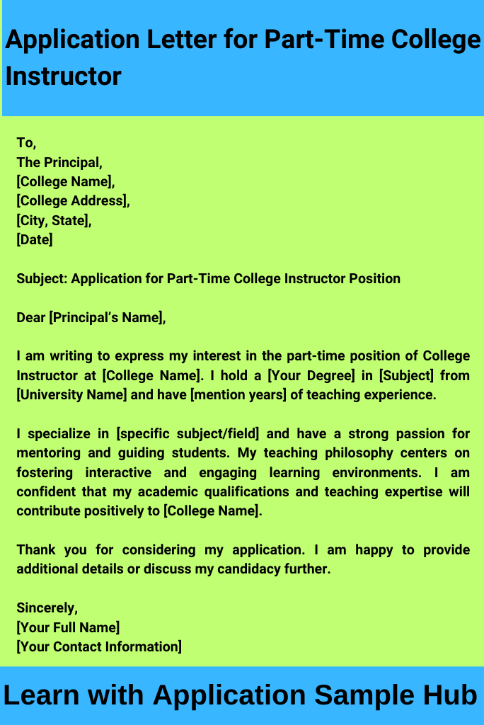 Application Letter for Part-Time College Instructor