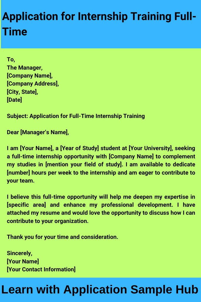 Application for Internship Training Full-Time