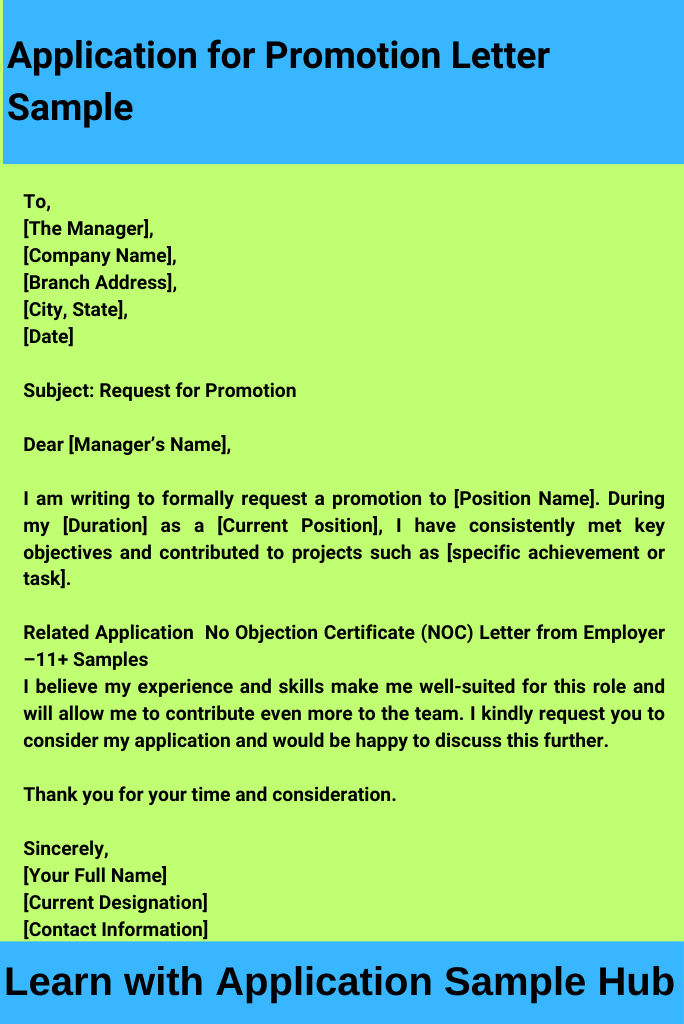 Application for Promotion Letter Sample