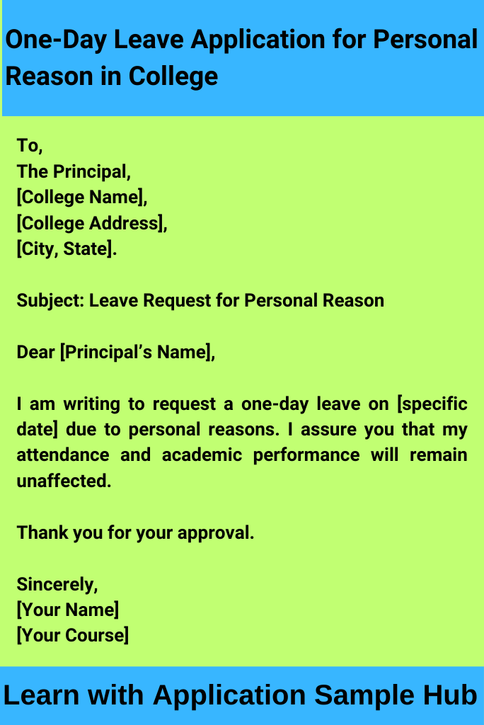 One-Day Leave Application for Personal Reason in College